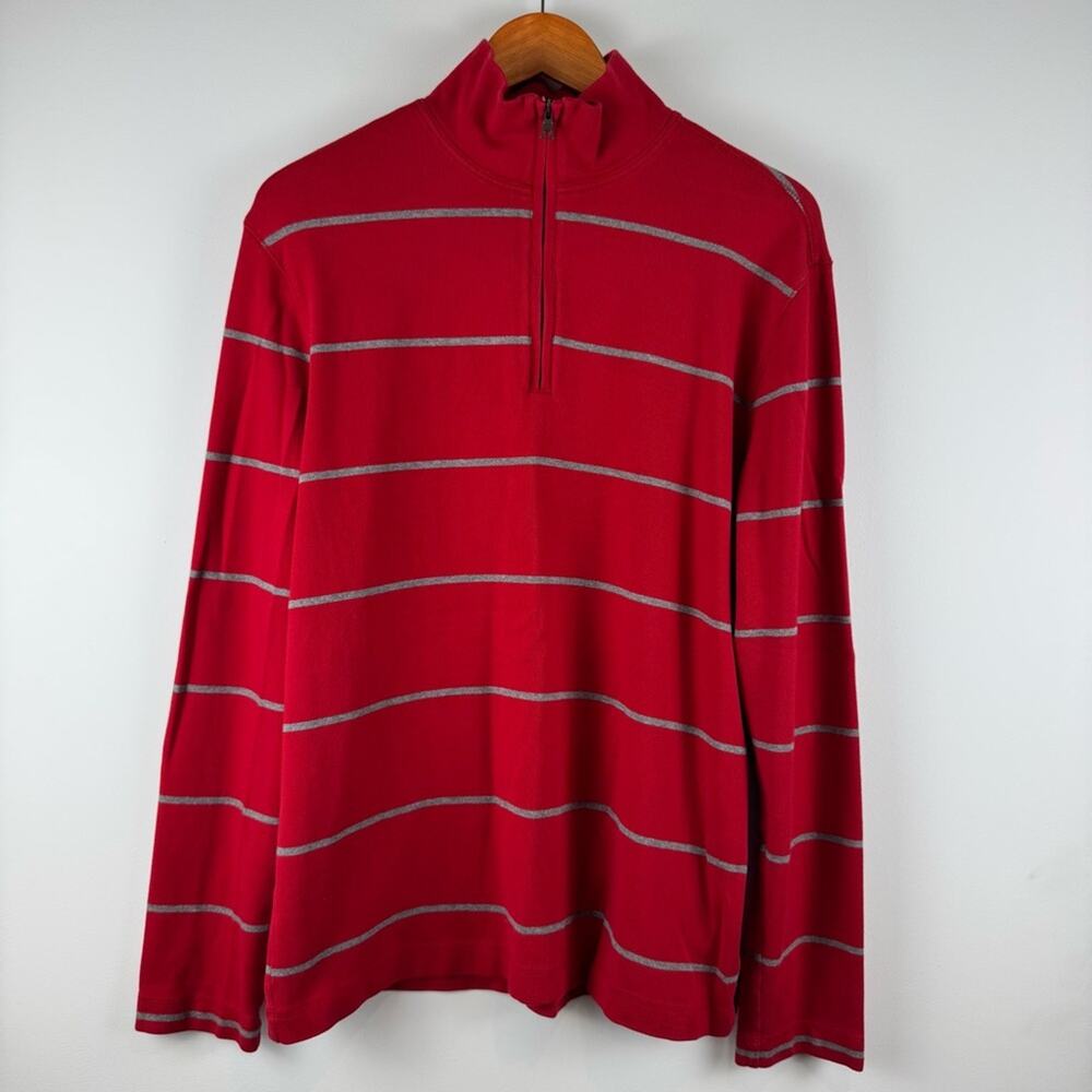 Banana Republic Men's Red Striped Quarter Zip Sweater ~ Large